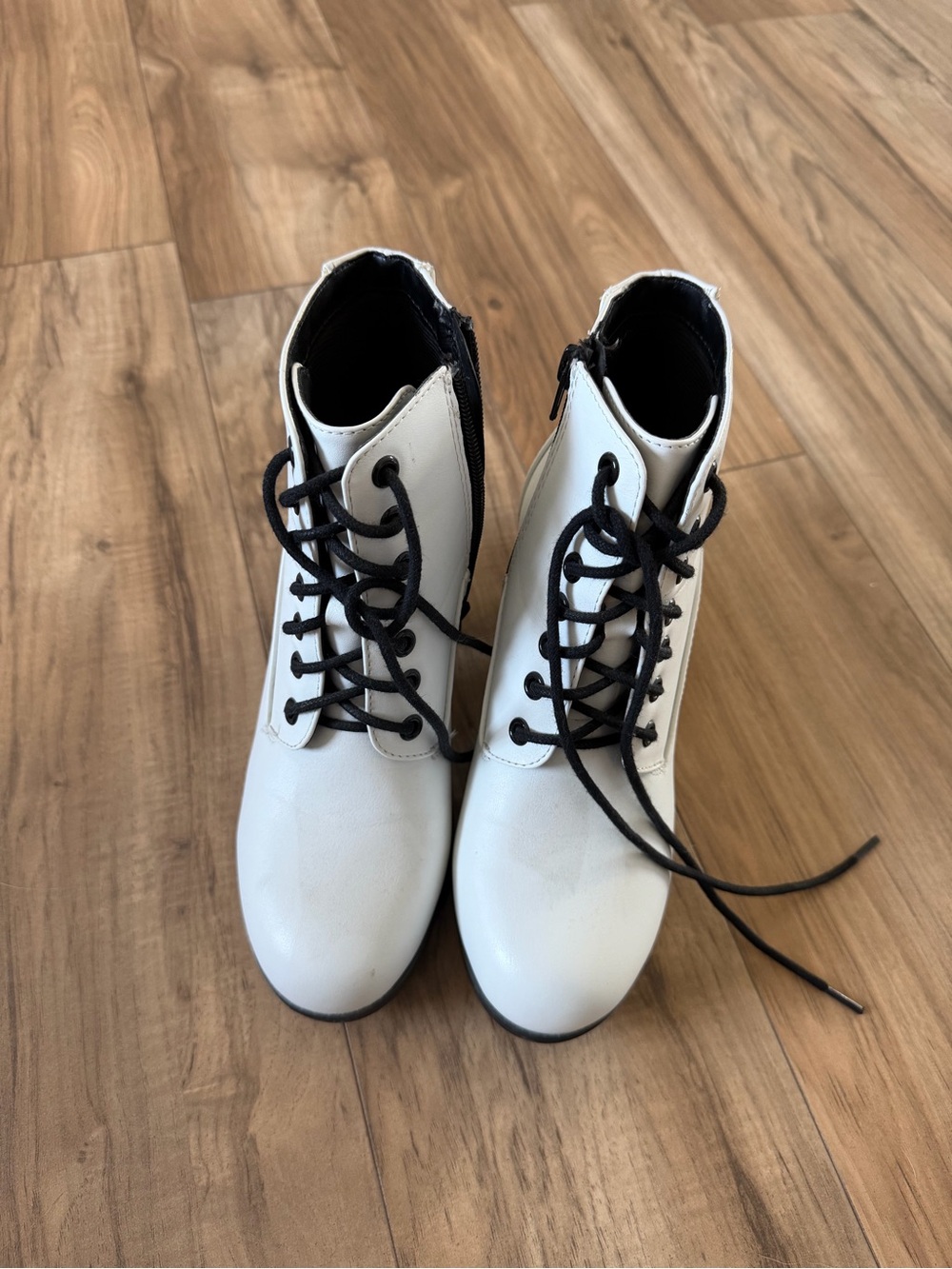 White Lace-Up Ankle Boots with Black Laces